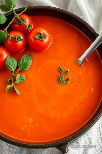 Creamy Roasted Tomato Soup with Crispy Croutons presentation