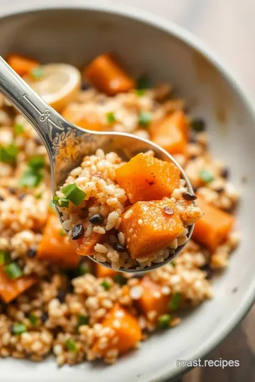 Roasted Spoon with Herbed Quinoa and Garlic Yogurt Sauce presentation