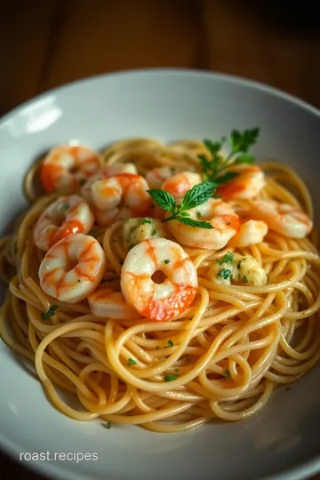 Shrimp and Garlic Pasta Recipe presentation